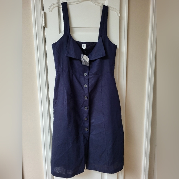 GAP Dresses & Skirts - Gap Linen & Cotton Lined Dark Blue Dress with Pockets, Size 6, New With Tags